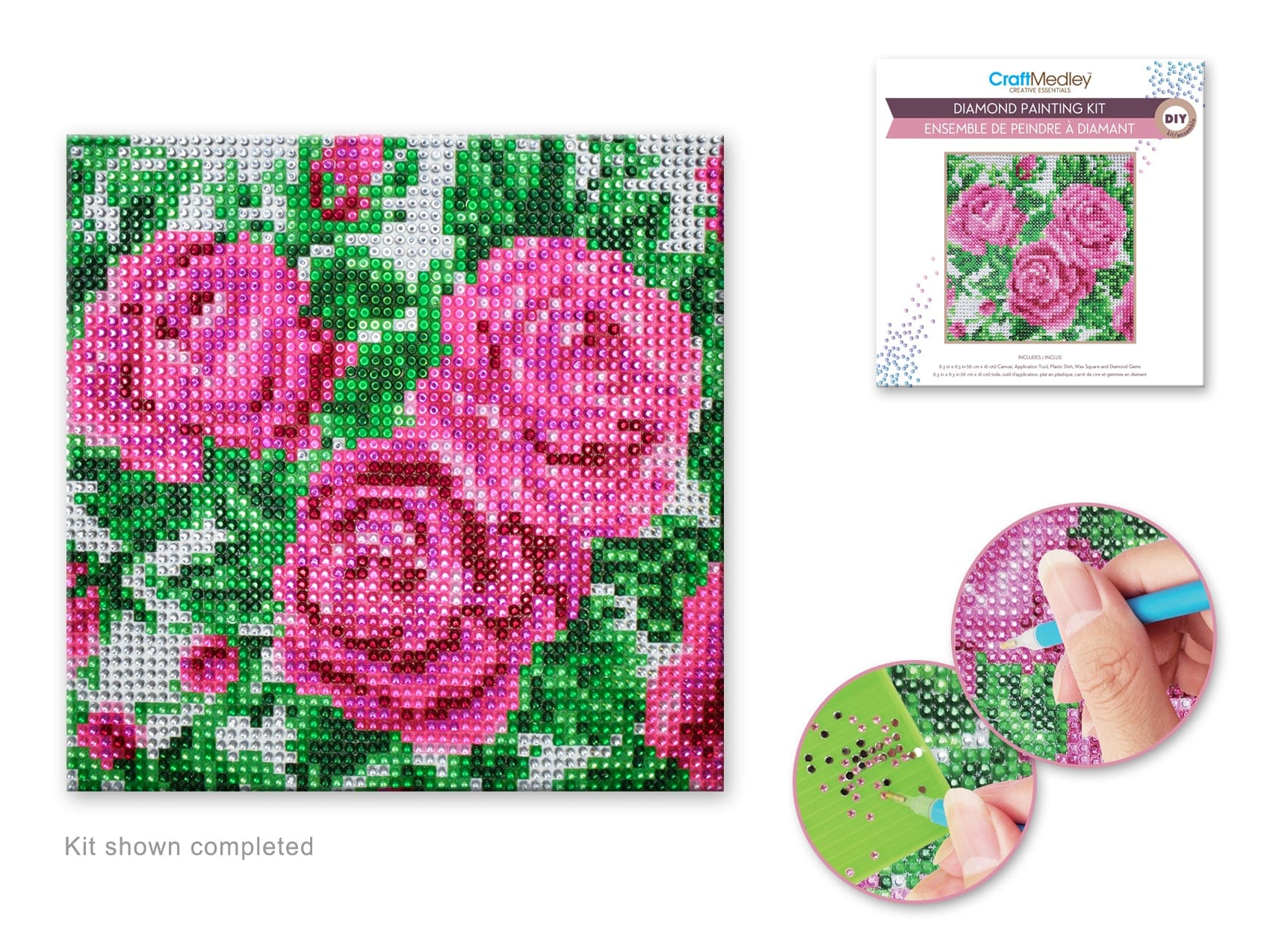 Craft Medley Kit: DIY Diamond Painting Kit B) Rose Bush - Brantford Surplus