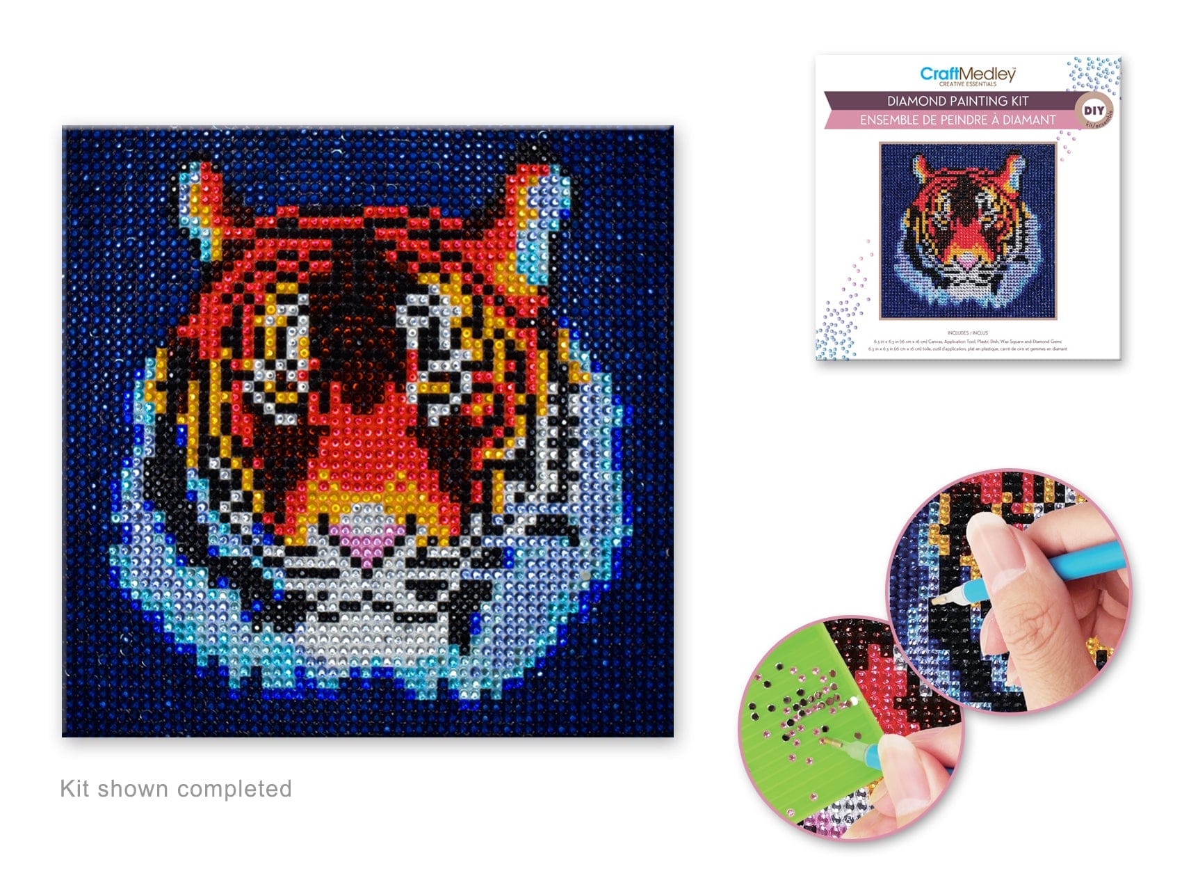 Craft Medley Kit: DIY Diamond Painting Kit E) Tiger - Brantford Surplus