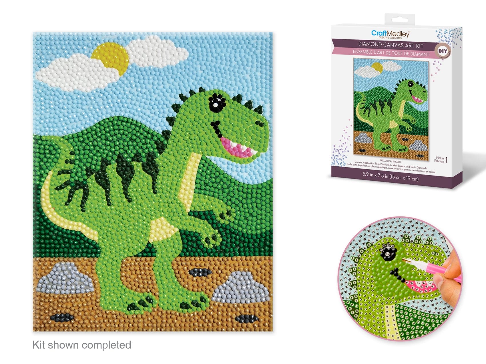 Craft Medley Kit: DIY Diamond Painting Kit C) T-Rex - Brantford Surplus