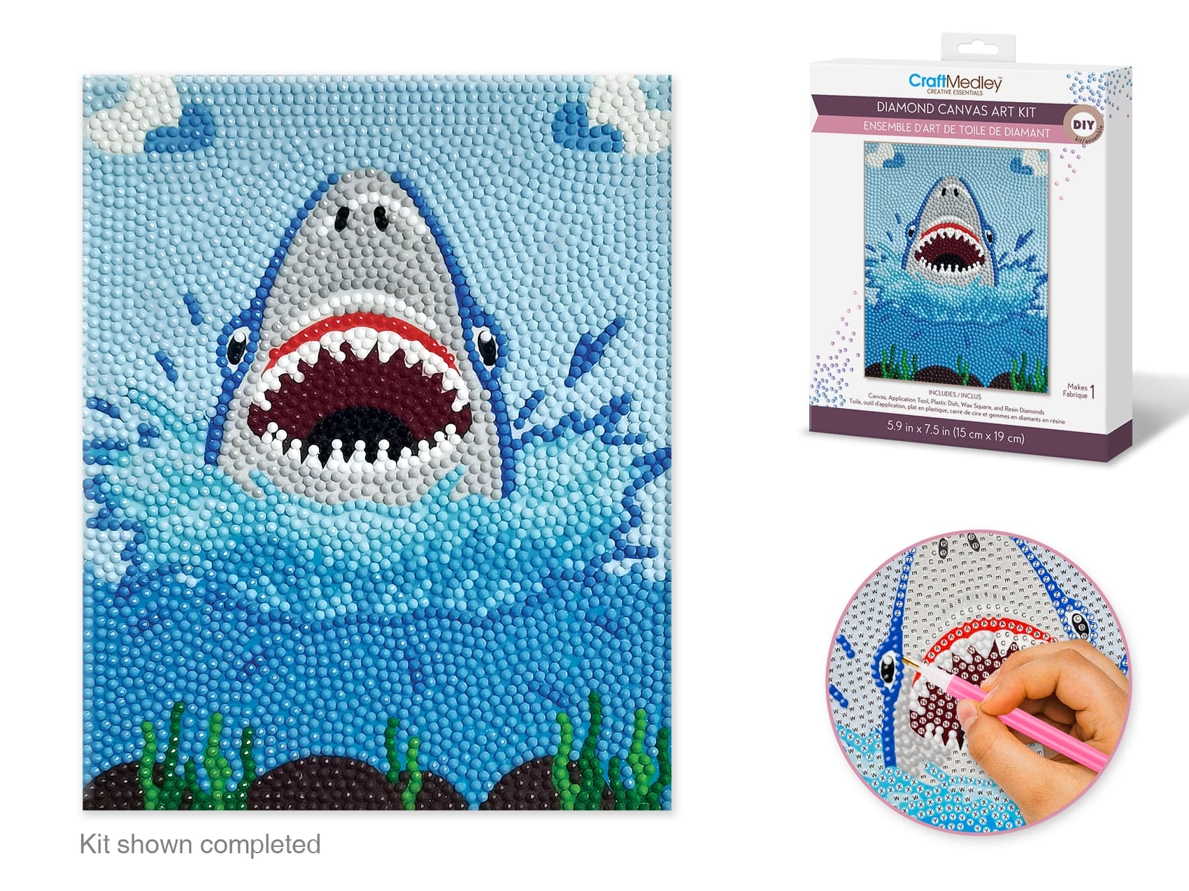 Craft Medley Kit: DIY Diamond Painting Kit D) Shark! - Brantford Surplus