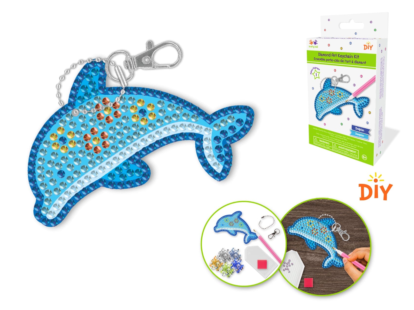 Krafty Kids Kit: Diamond Painting DIY Keychain Kit B) Dolphin - Brantford Surplus