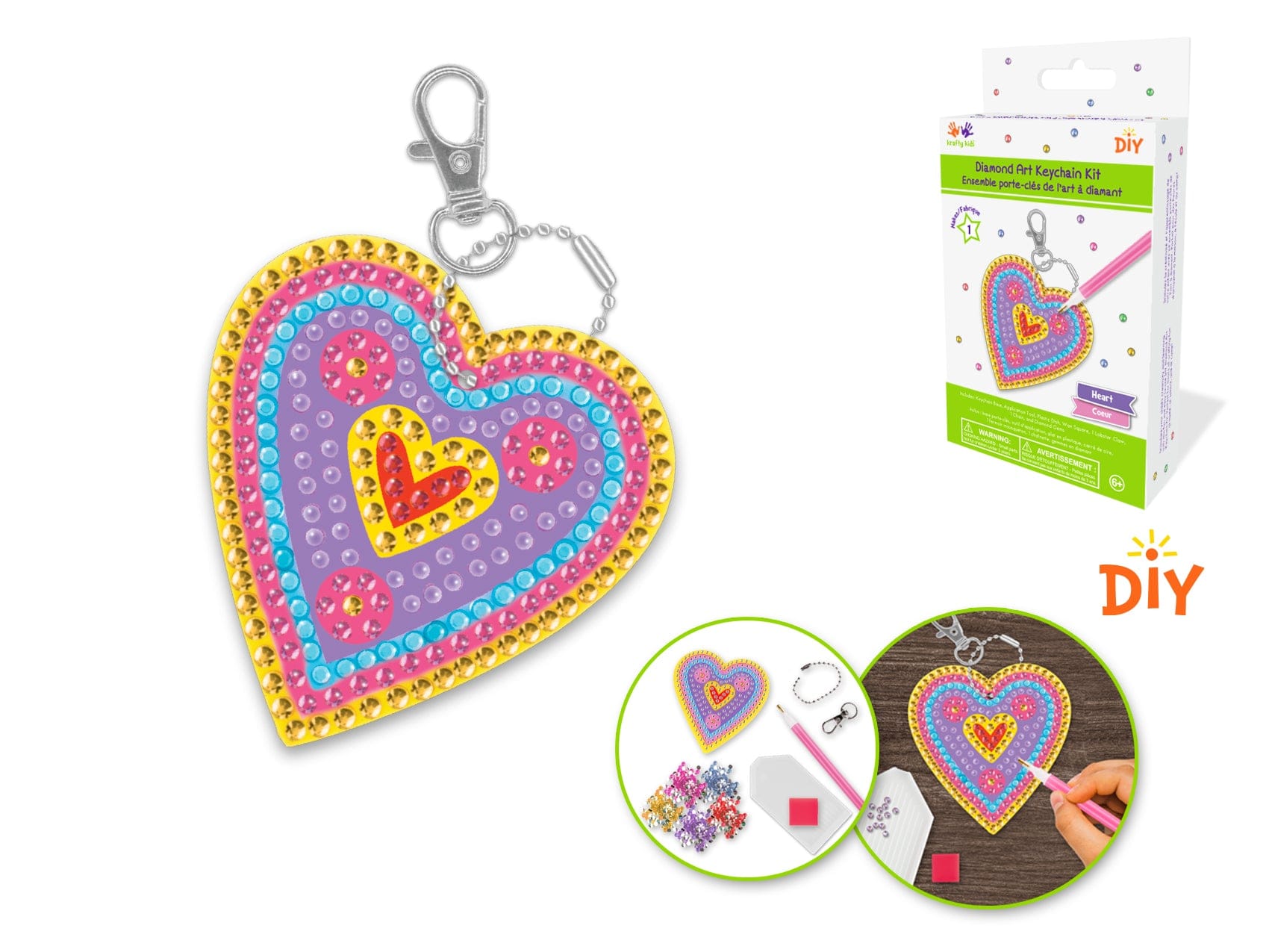 Krafty Kids Kit: Diamond Painting DIY Keychain Kit C) Heart - Brantford Surplus