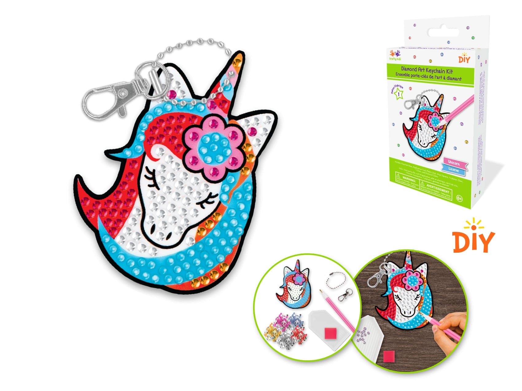 Krafty Kids Kit: Diamond Painting DIY Keychain Kit D) Unicorn - Brantford Surplus