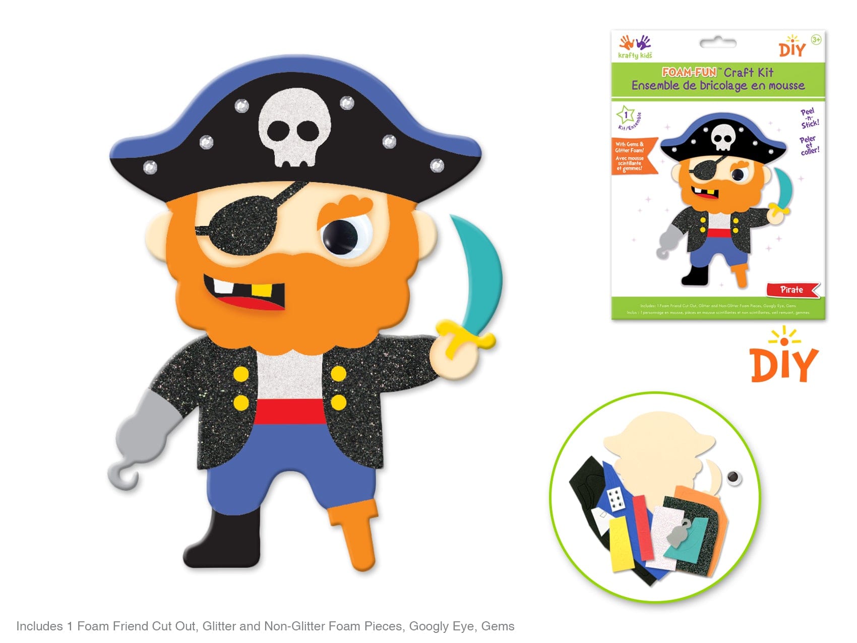 Krafty Kids Kit: DIY Foam Friends Craft Kit Peel-n-Stick 02) Pirate - Brantford Surplus