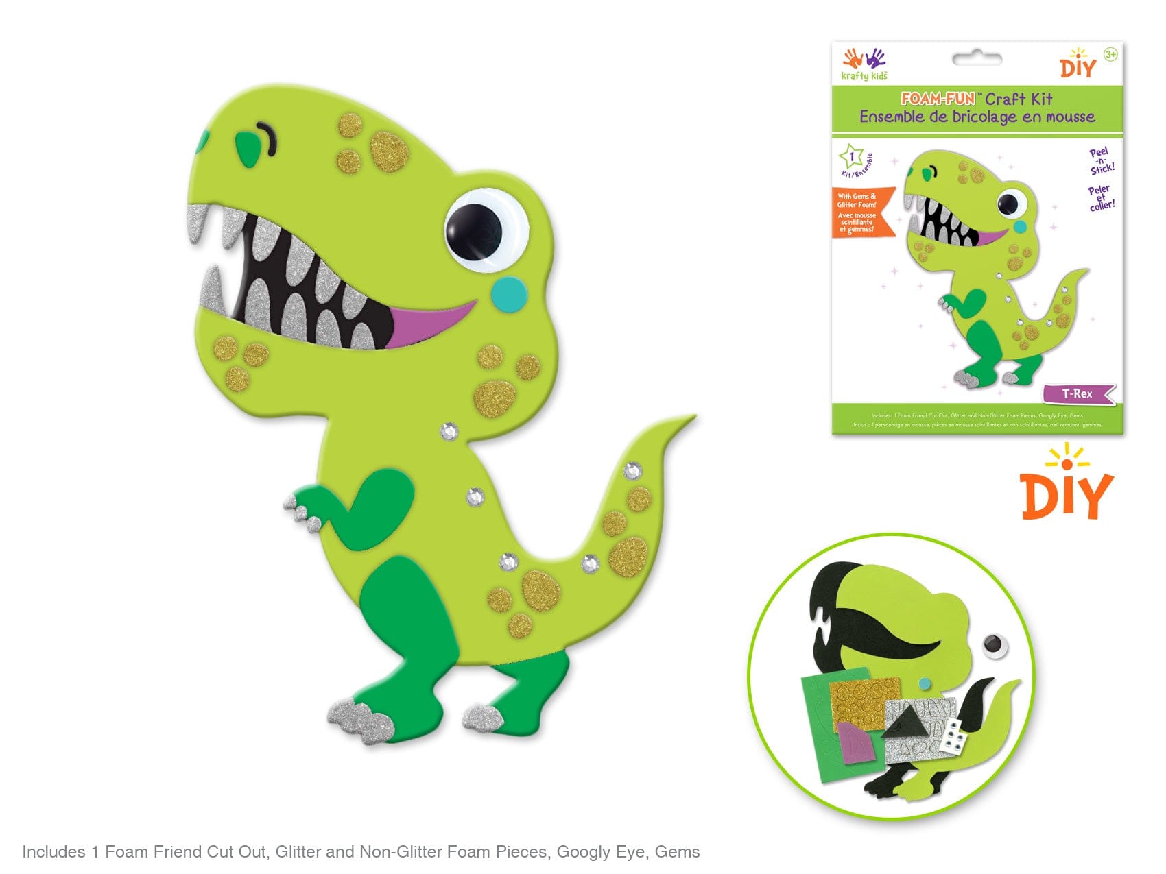 Krafty Kids Kit: DIY Foam Friends Craft Kit Peel-n-Stick 06) T-Rex - Brantford Surplus