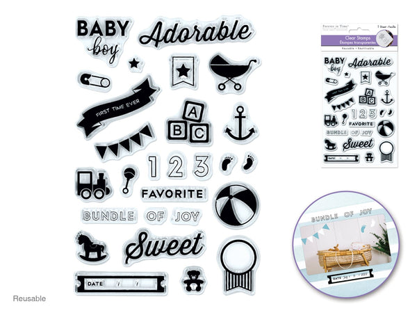 Clear Stamps: 4.3"x6.3" Reusable 03) Baby Boy