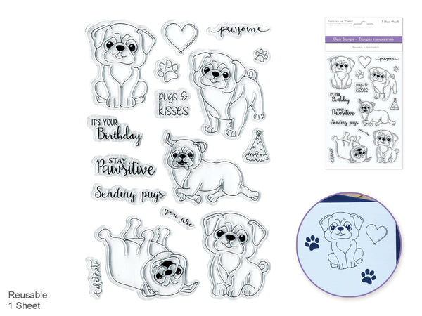 Clear Stamps: 4.3"x6.3" Reusable E) Pugs & Kisses