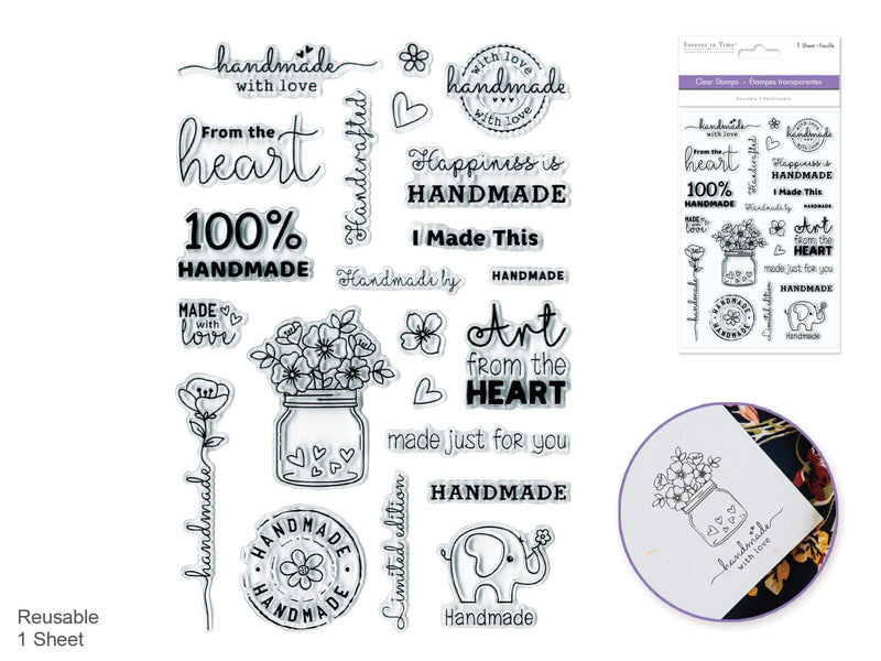 Clear Stamps: 4.3"x6.3" Reusable F) Handmade With Love