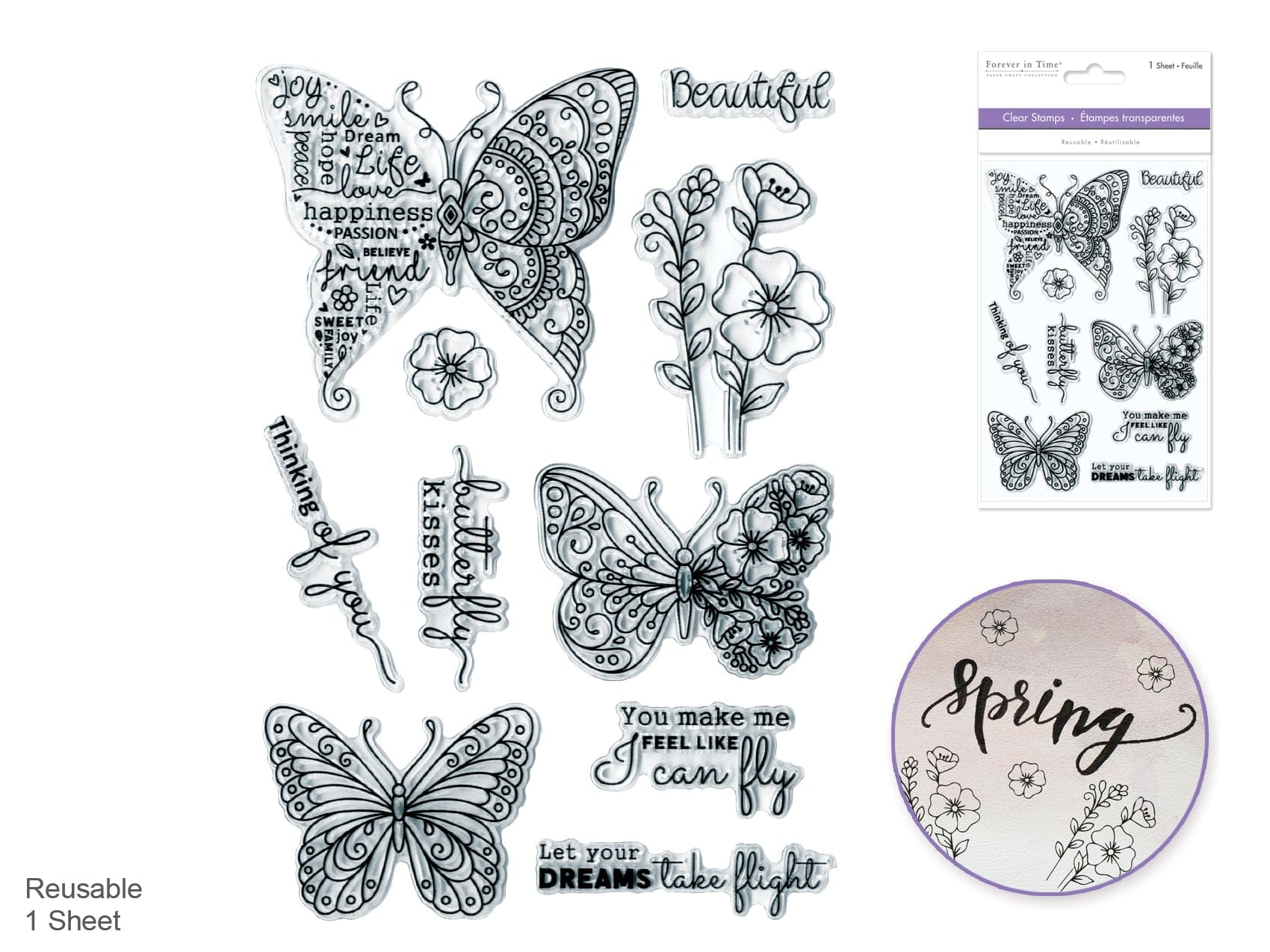 Clear Stamps: 4.3"x6.3" Reusable G) Butterfly Kisses - Brantford Surplus