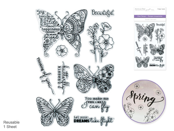 Clear Stamps: 4.3"x6.3" Reusable G) Butterfly Kisses