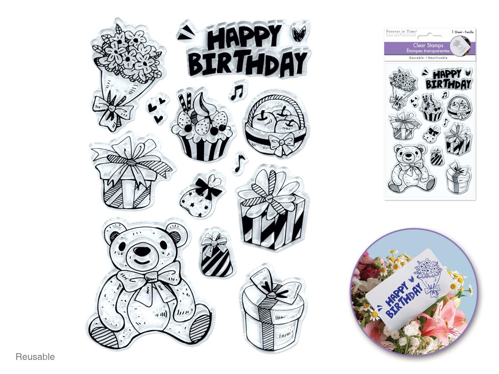 Clear Stamps: 4.3"x6.3" Reusable X) Birthday Treats - Brantford Surplus