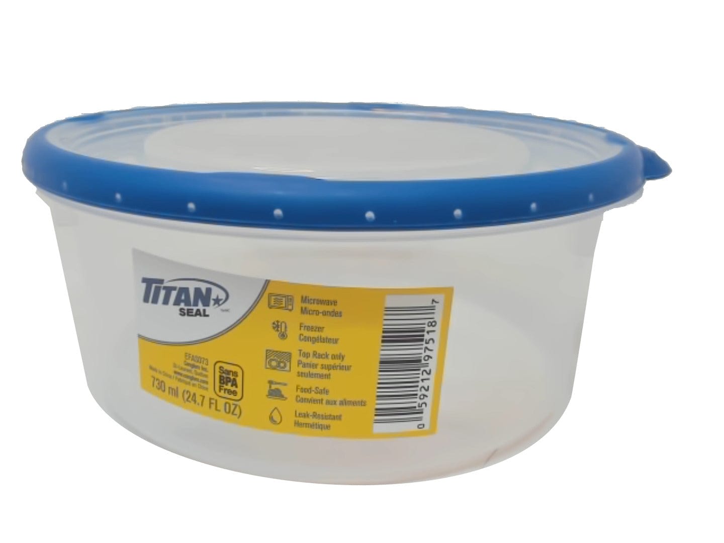 Titan seal short round food container 730ml - Brantford Surplus