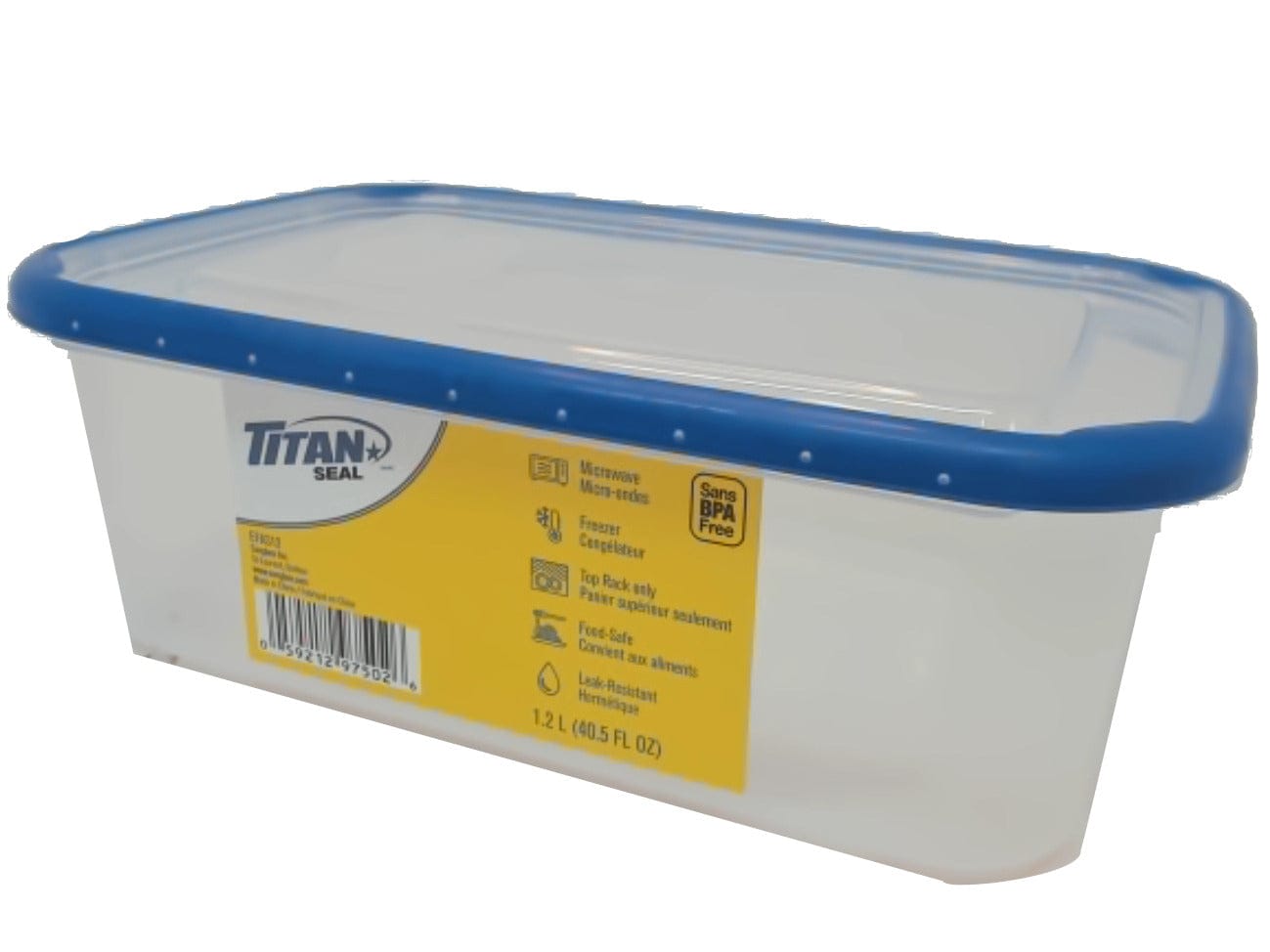 Titan seal medium short rectangular food container 1.2L - Brantford Surplus