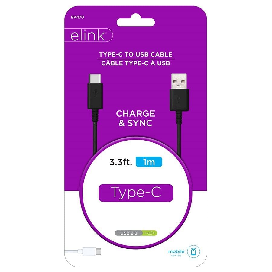 Cable - USB Type-C 3.3ft Black - Brantford Surplus