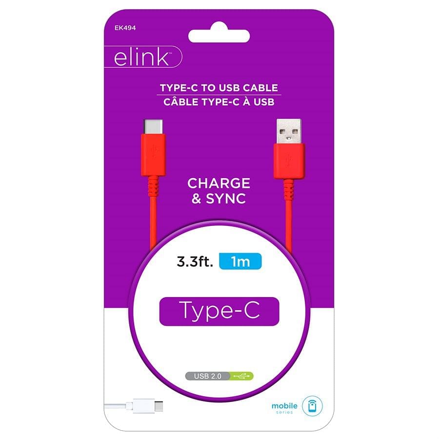 Cable - USB Type-C 3.3ft Red - Brantford Surplus