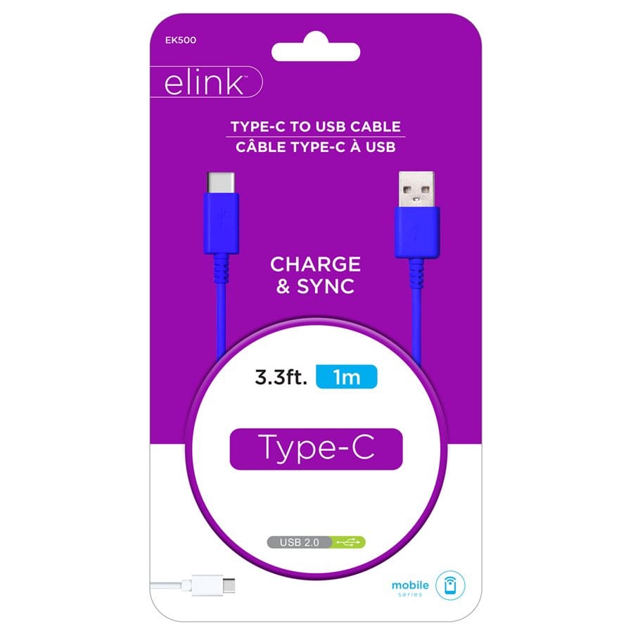 Cable - USB Type-C 3.3ft Blue - Brantford Surplus