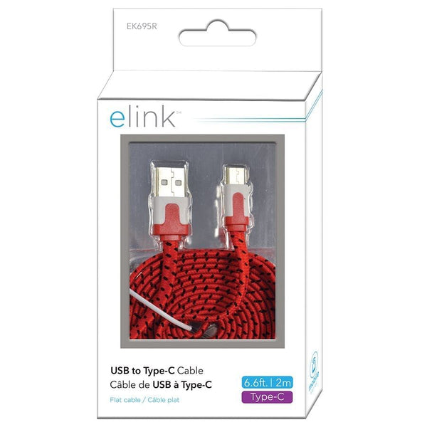 Cable - USB Type-C 6.6ft Red Braided
