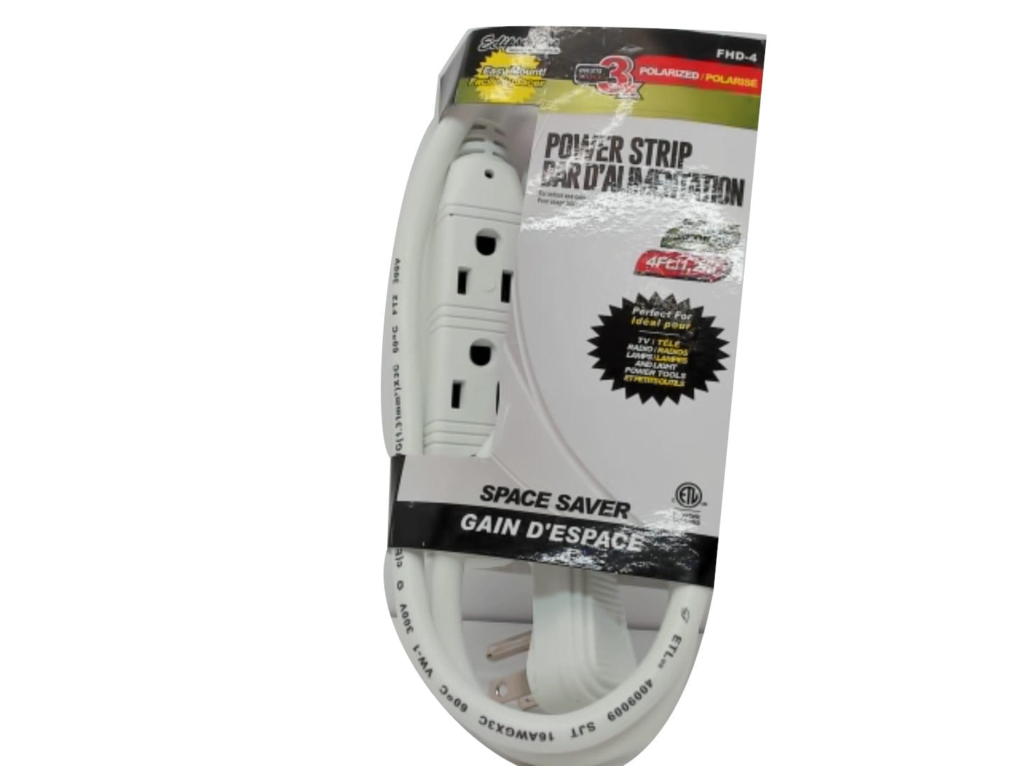 Power strip 4 foot 3 prong 3 outlet16/3 - Brantford Surplus