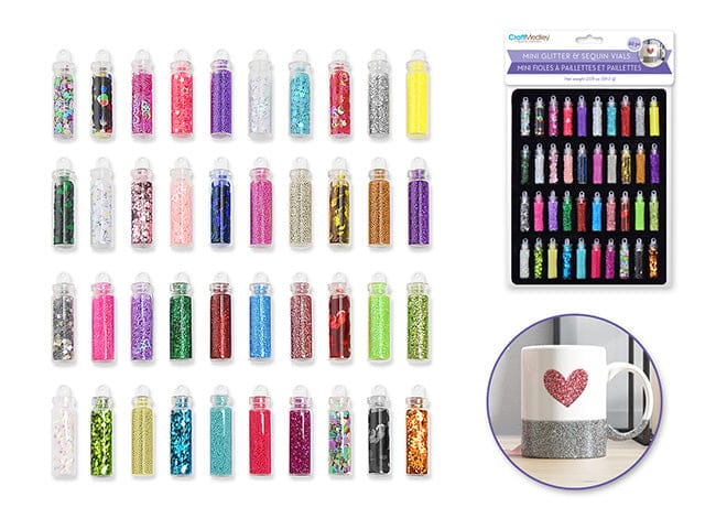 Craft Medley: Mini Glitter & Sequin Vials 40pc Asst - Brantford Surplus