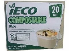 Compostable kitchen bags 20 pack fits 7.5L container 42x42cm - Brantford Surplus