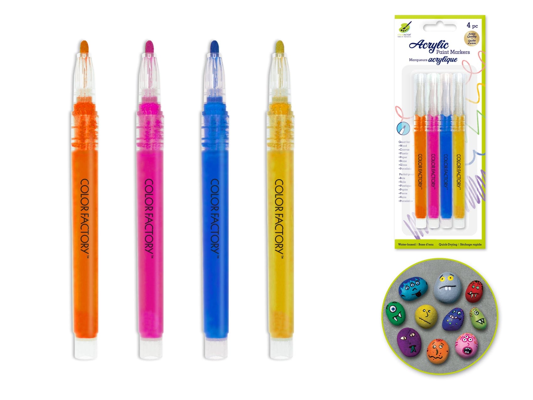 Color Factory: Premium Multi-Surface Acrylic Paint Markers 4pk A) Bright - Brantford Surplus