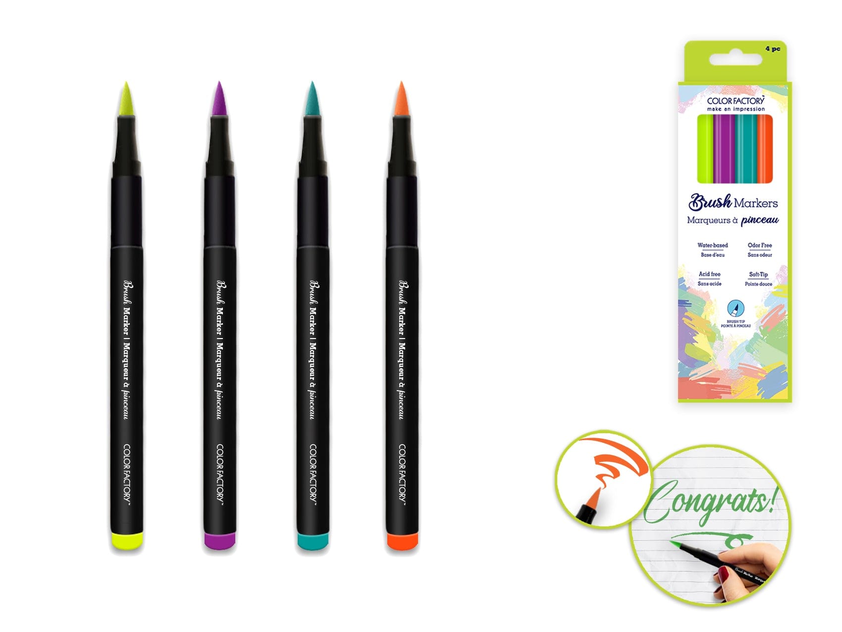 Color Factory: Soft Brush Tip Markers 4pk Asst B) Retro - Brantford Surplus