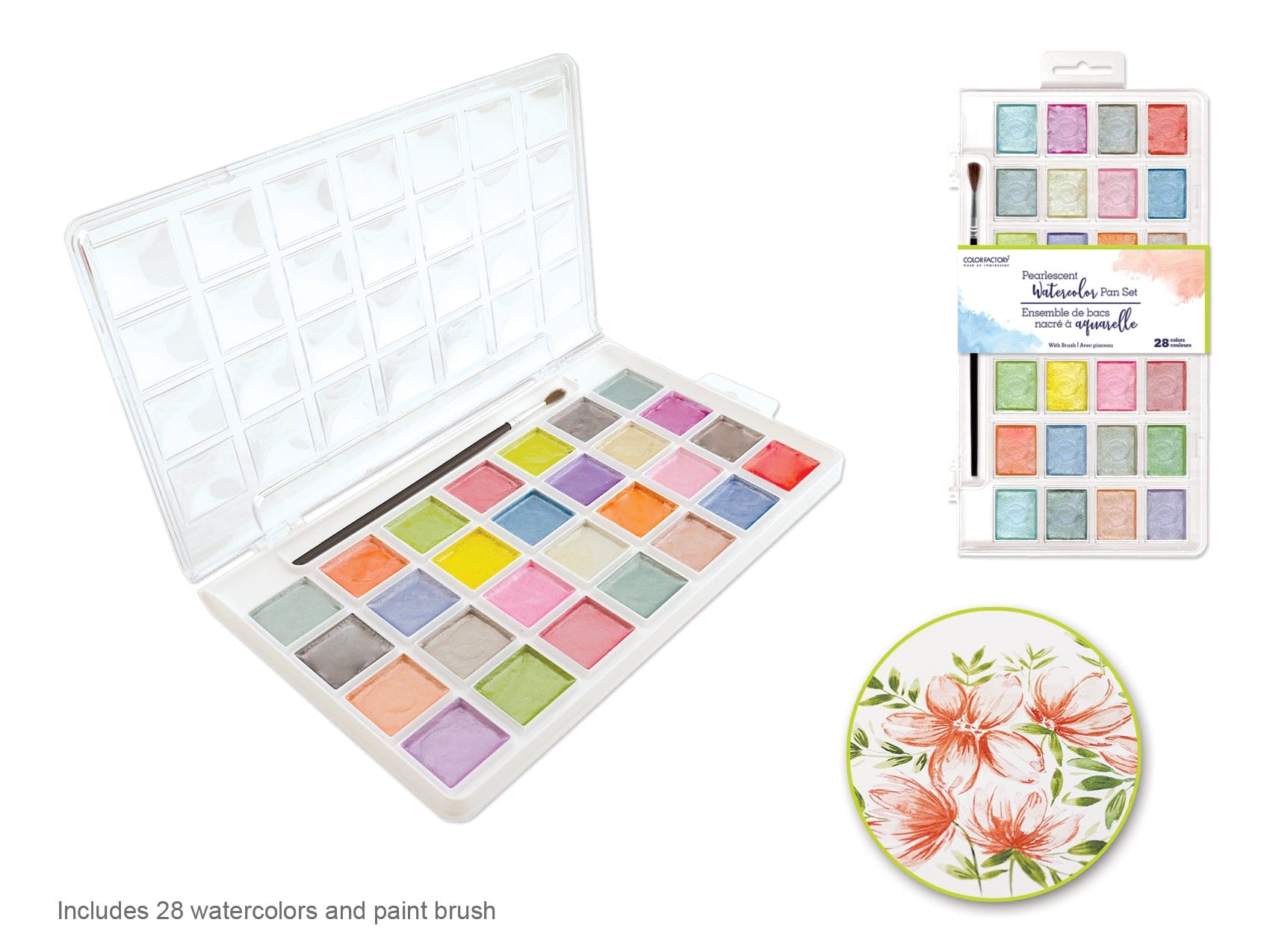 Color Factory: Pearlescent Watercolor Pan Set 28pc w/Brush - Brantford Surplus