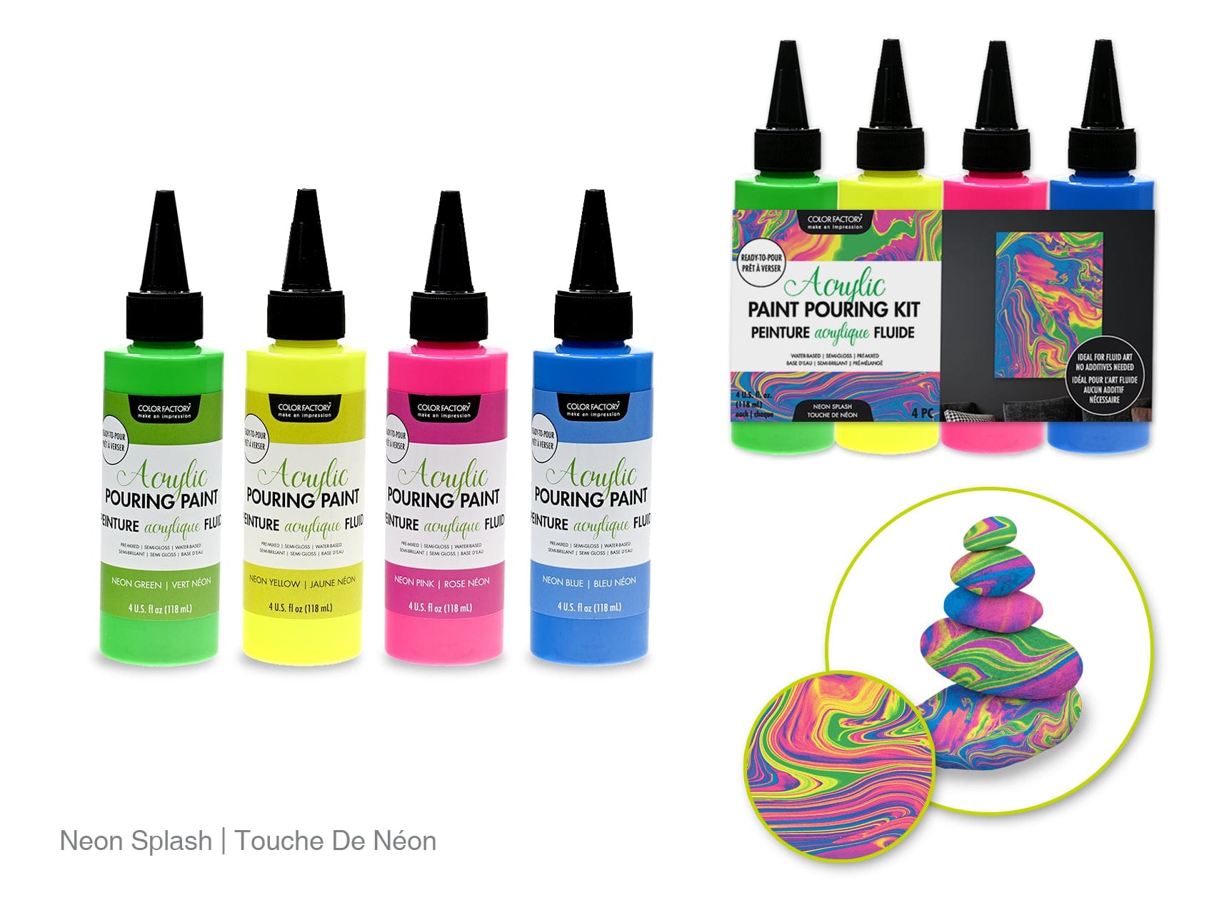 Color Factory: 4oz 4ct Acrylic Pouring Paint Kit~ Ready To Pour D) Neon Splash - Brantford Surplus