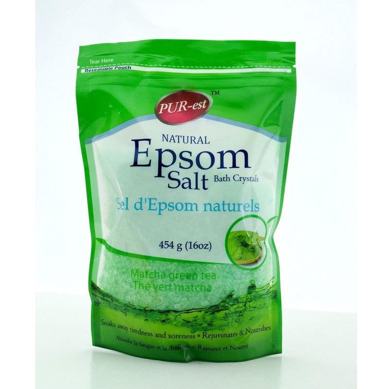 PUREST EPSOM SALT BATH CRYSTALS MATCHA GREEN TEA 454G - Brantford Surplus