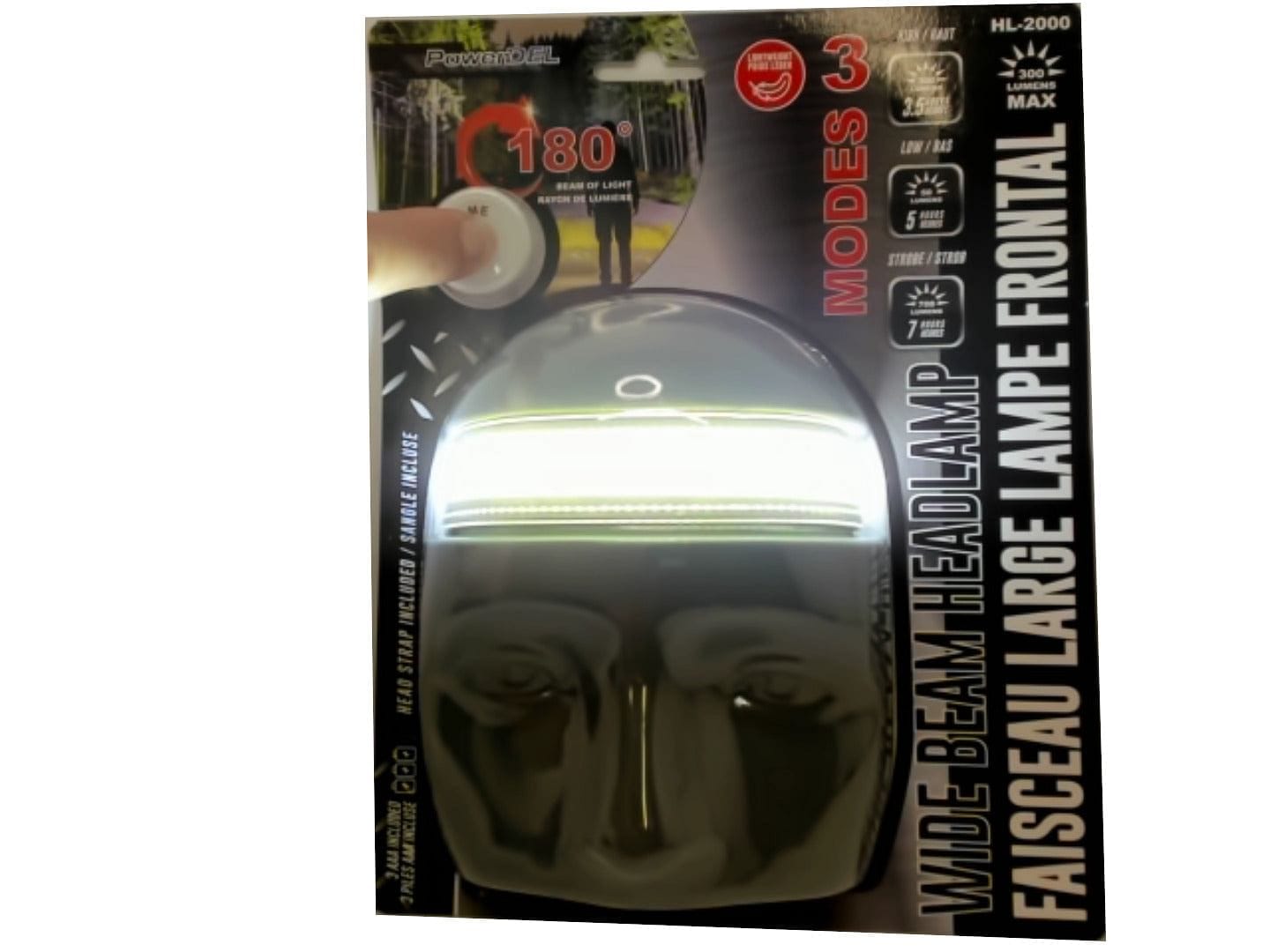 Wide beam headlamp 3 modes high-low-strobe 180 degrees of light 300 lumens - Brantford Surplus