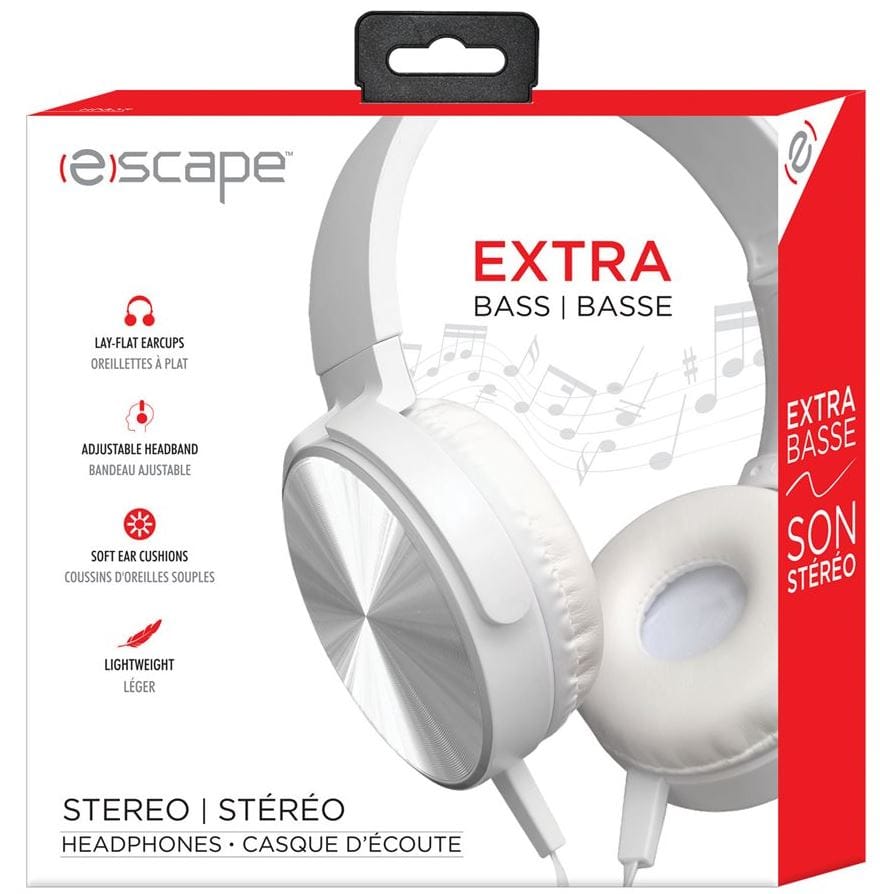 Headphones Over-Ear Extra Bass White Escape - Brantford Surplus