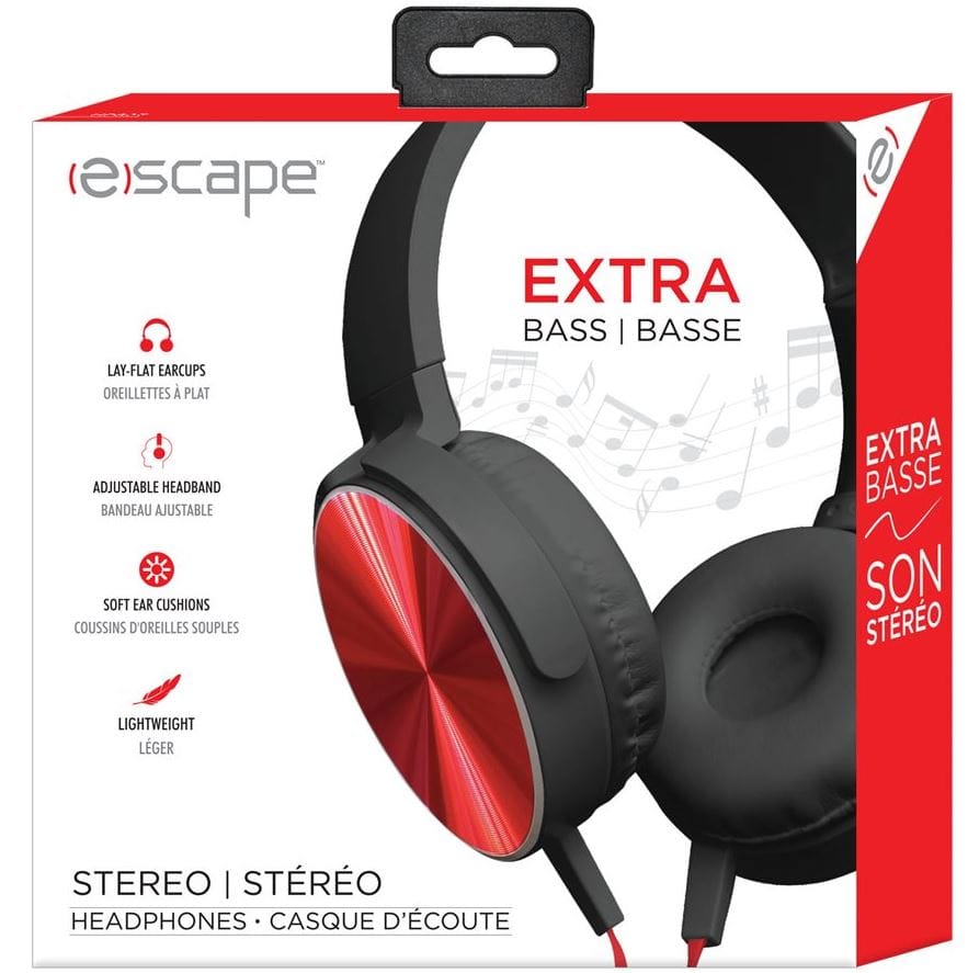 Headphones Over-Ear Extra Bass Red Escape - Brantford Surplus