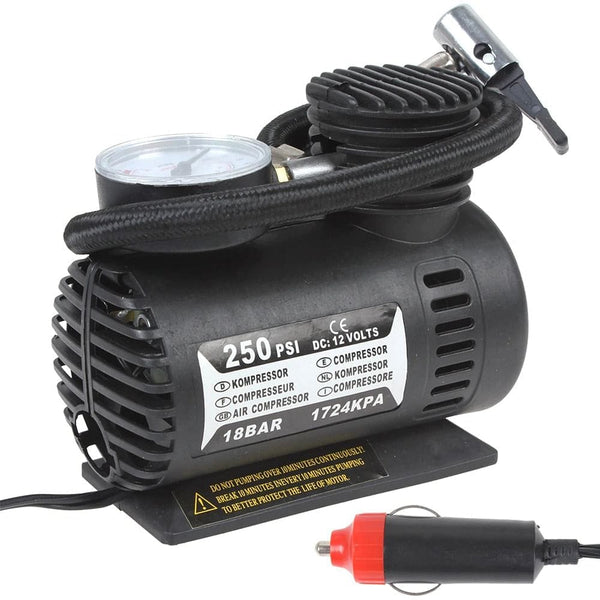 12V Portable Air Compressor - 250PSI with Cigarette Lighter Adaptor