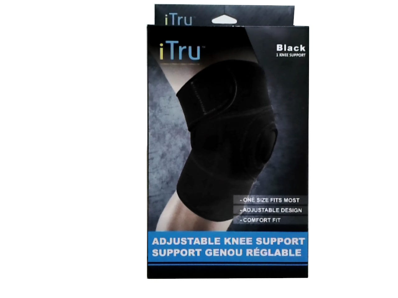 ADJUSTABLE KNEE SUPPORT - w/velcro enclosures - BLACK - Neoprene material - Brantford Surplus