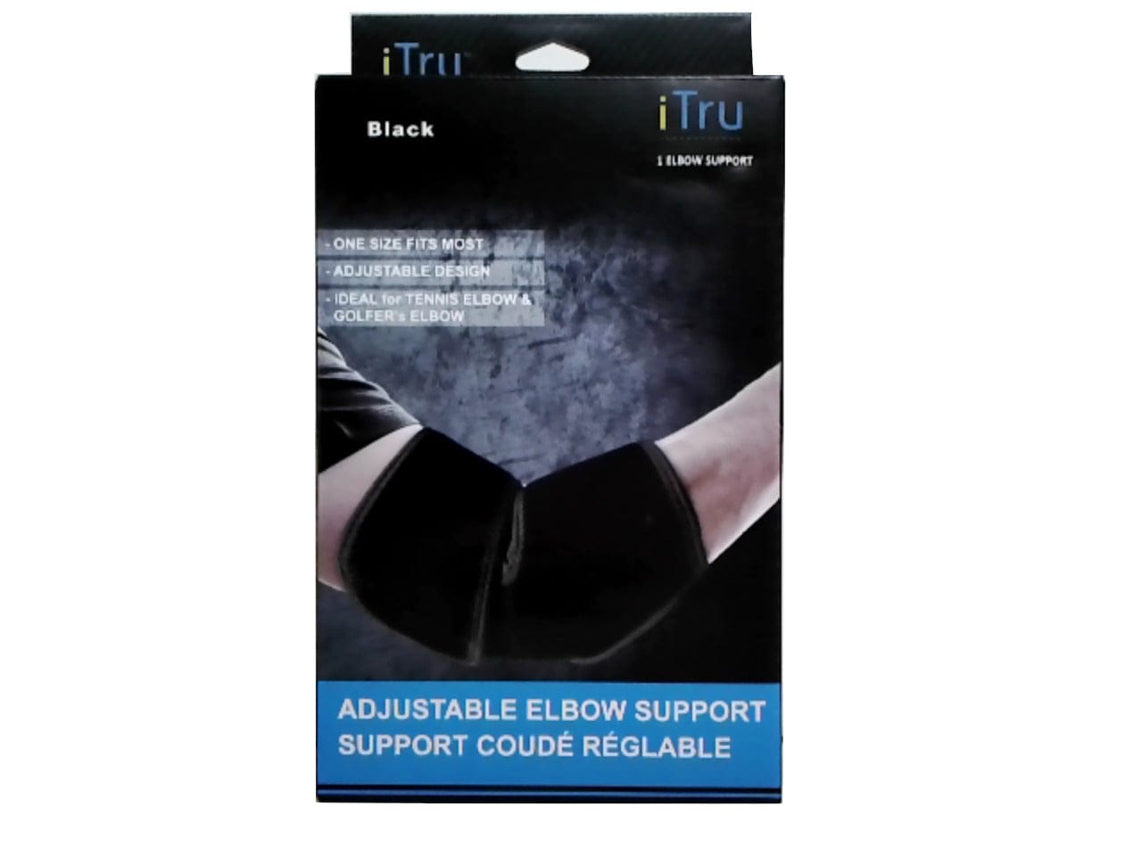 ADJUSTABLE ELBOW SUPPORT - w/ velcro enclosures - BLACK - Neoprene material - Brantford Surplus