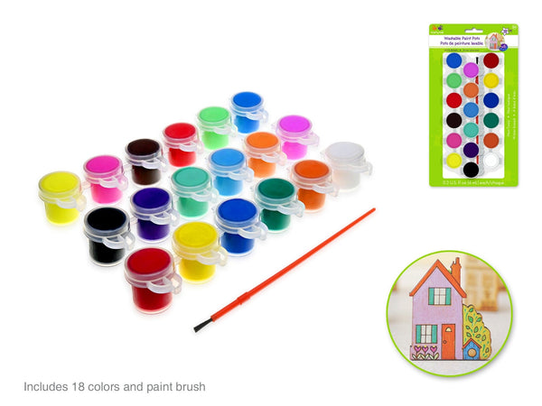 Krafty Kids: Lil' Artist Paint Pots x18 Washable Asst (18x6ml) w/Brush