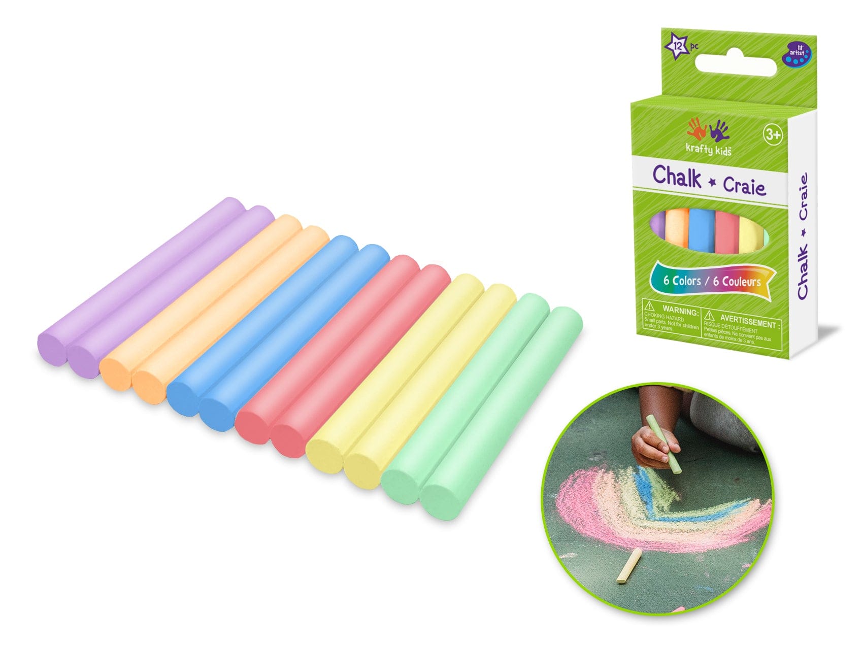 Krafty Kids: Lil' Artist Dustless Chalk 12pk A) Color Mix - Brantford Surplus