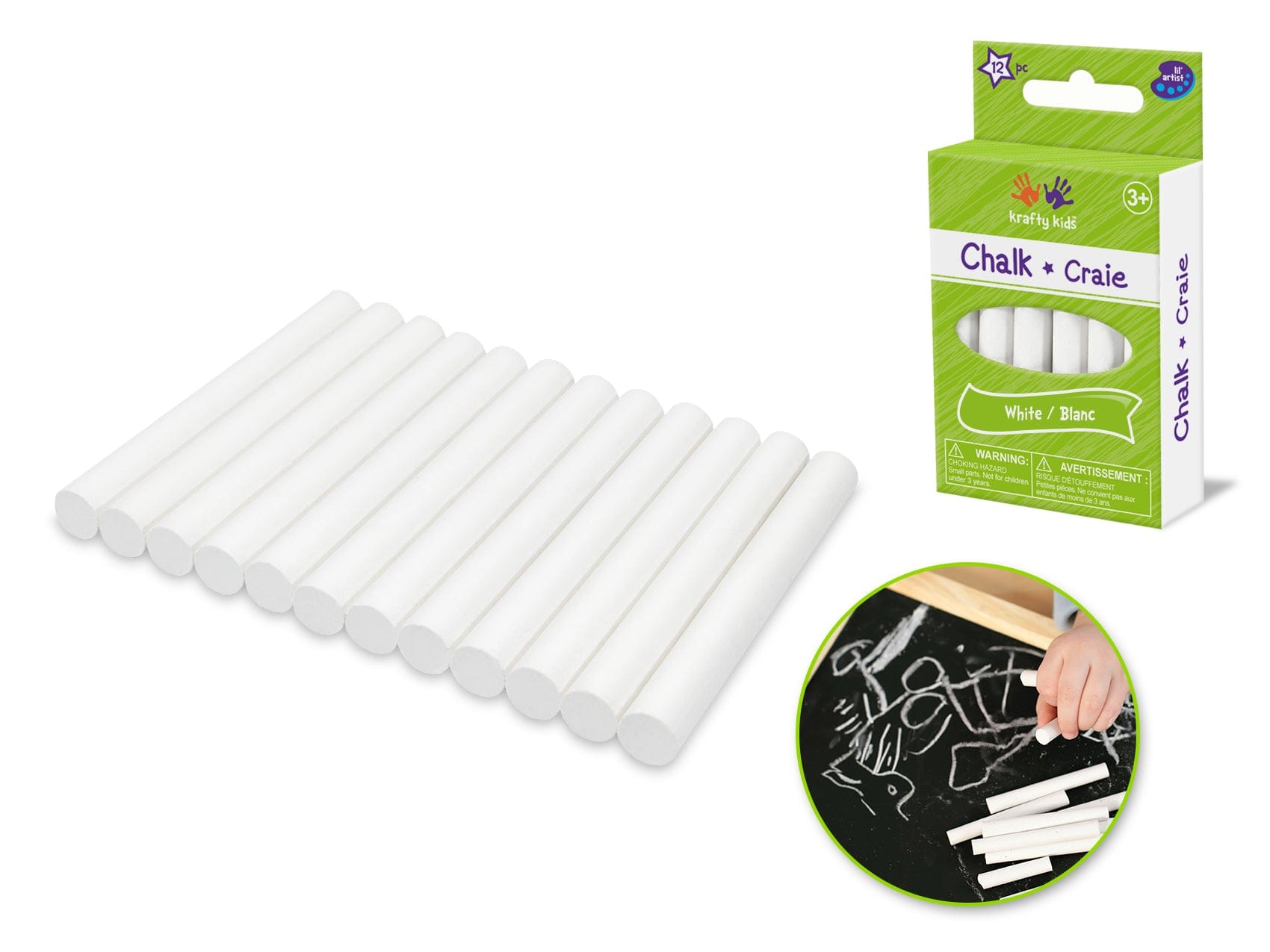 Krafty Kids: Lil' Artist Dustless Chalk 12pk B) White - Brantford Surplus