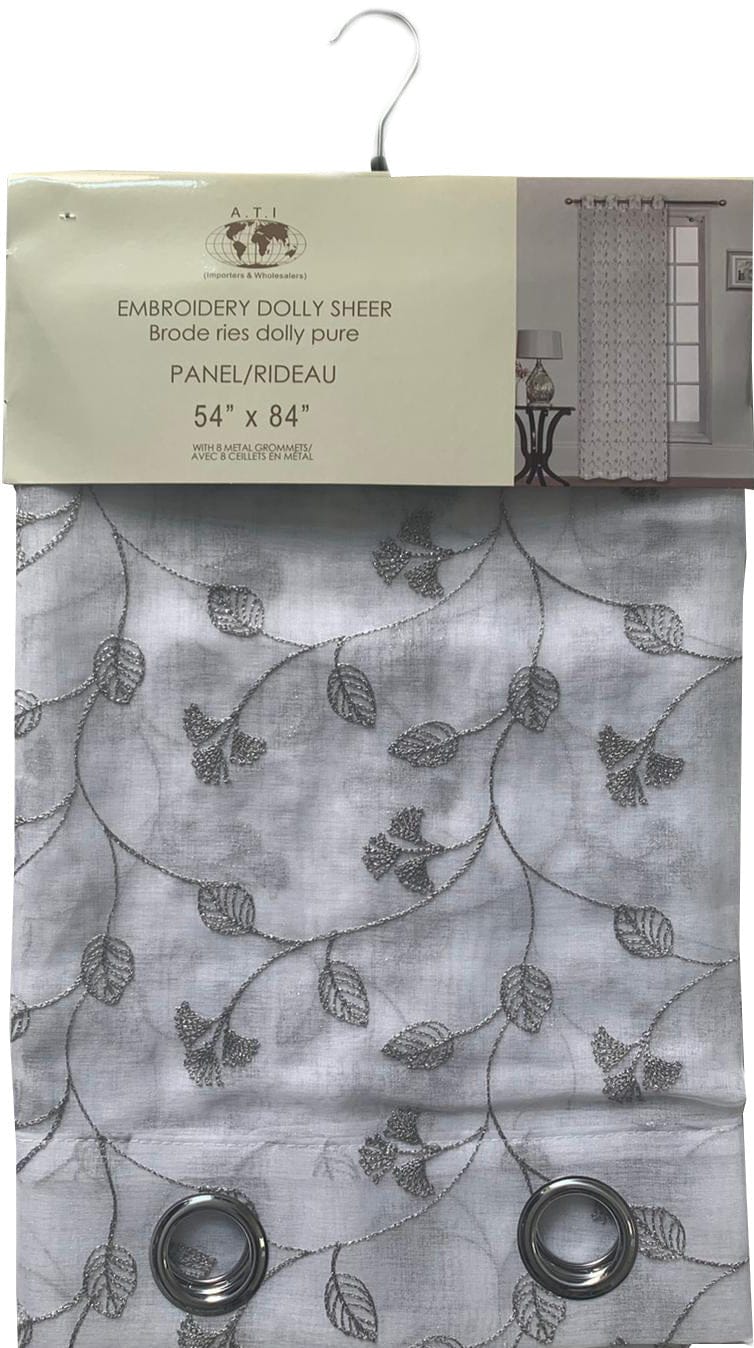 Curtain 54X84"Grey Leaf Sheer - Brantford Surplus