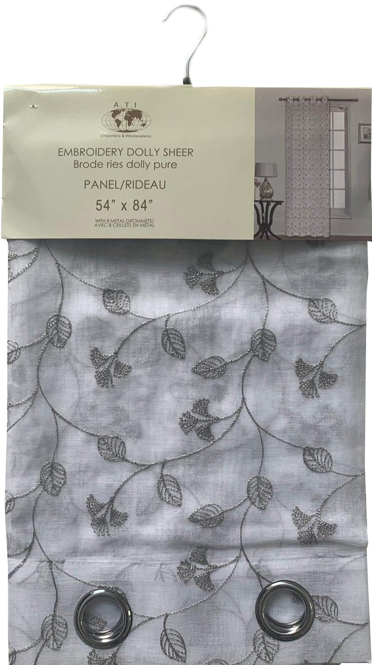 Curtain 54X84"Grey Leaf Sheer