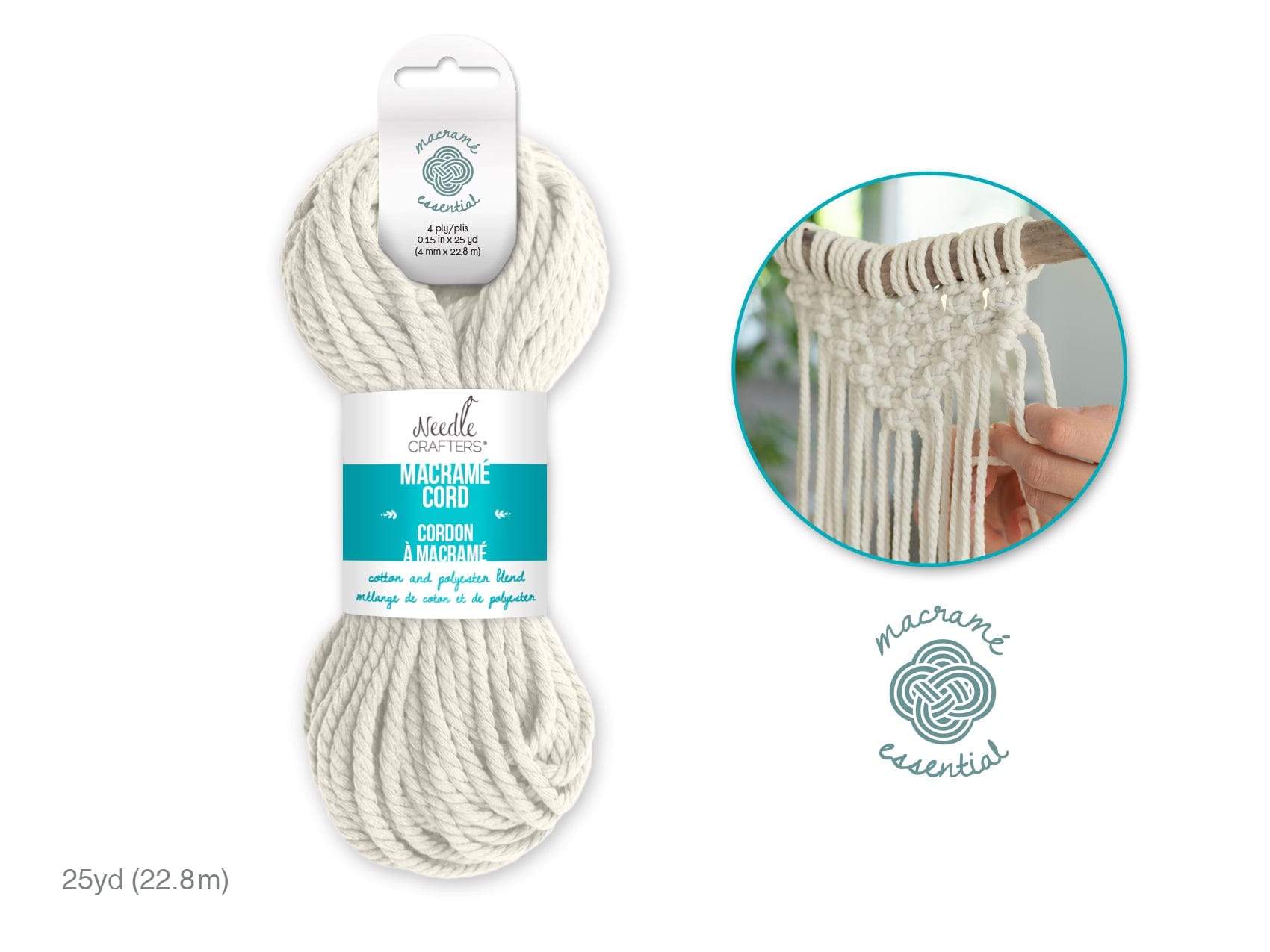 Needlecrafters: 4mm MacramÃ© Cord 25yds (22.8m) B) White - Brantford Surplus