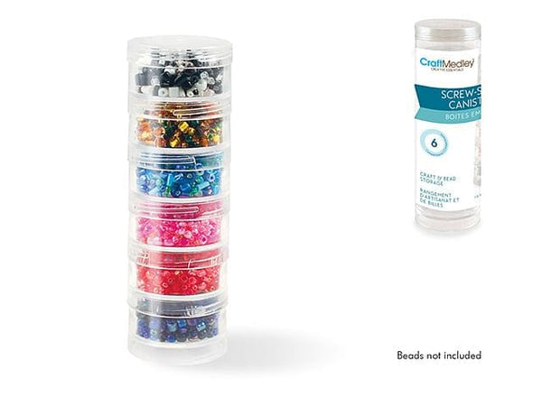 Craft/Bead Storage: 1.5"x3/4" Screw-Stack Canisters x6