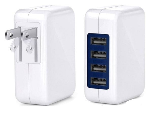 4 Port USB Wall Charger - ETL Certified - 3A Fast Charger w/Smart Chip assorted colours