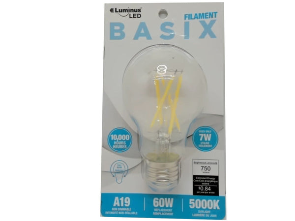 Light bulb A19 60w 5000K uses only 7w filament clear luminus led