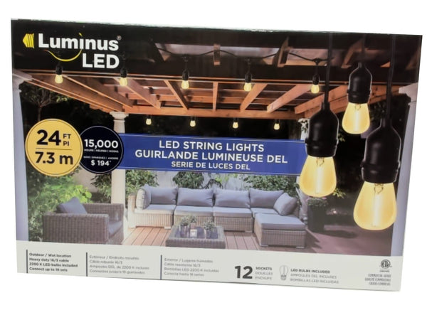 Luminus String lights 24 feet 7.3m LED 2200K 12 bulbs (endcap)