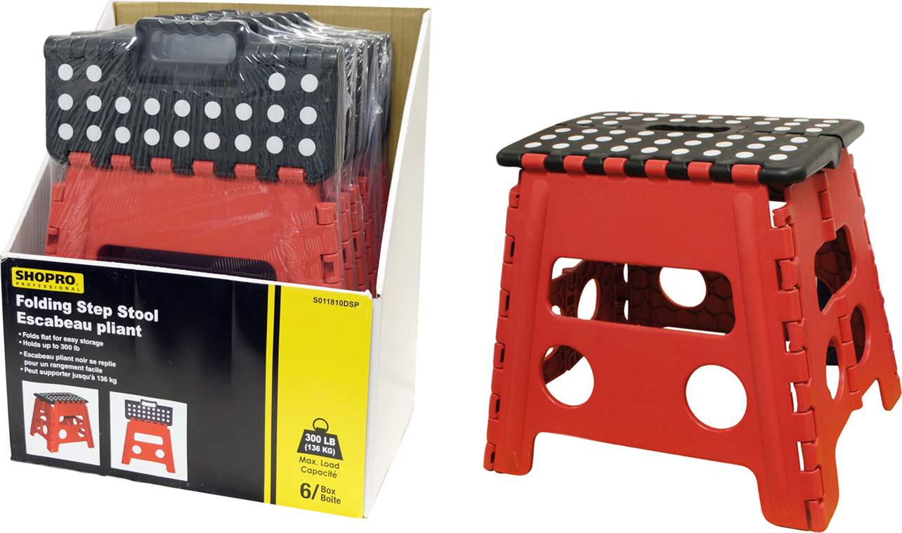 Folding step stool - red - holds up to 300lb. - Brantford Surplus