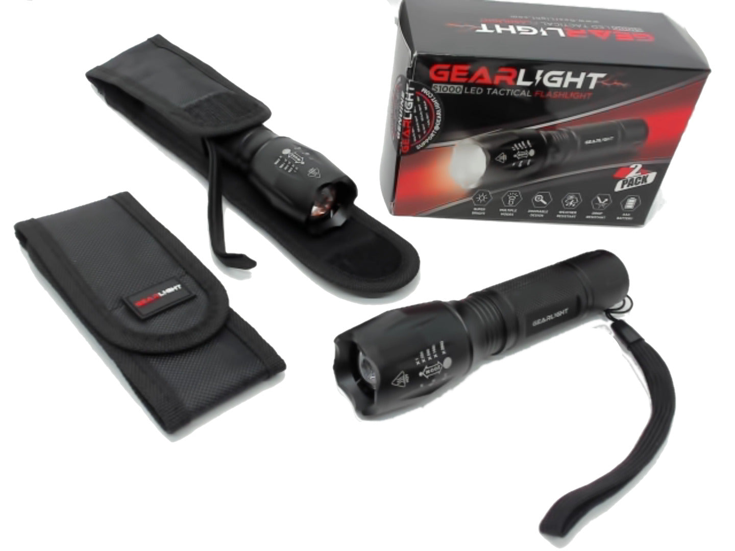 LED tactical flashlight 2 pack super bright focus beam (endcap) - Brantford Surplus