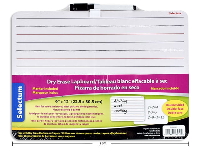 WHITEBOARD W/MARKER ( PLAIN + INTERLINED LINES ) 22.86X30.48CM 9X12" 2 SIDE LAPBOARD - Brantford Surplus