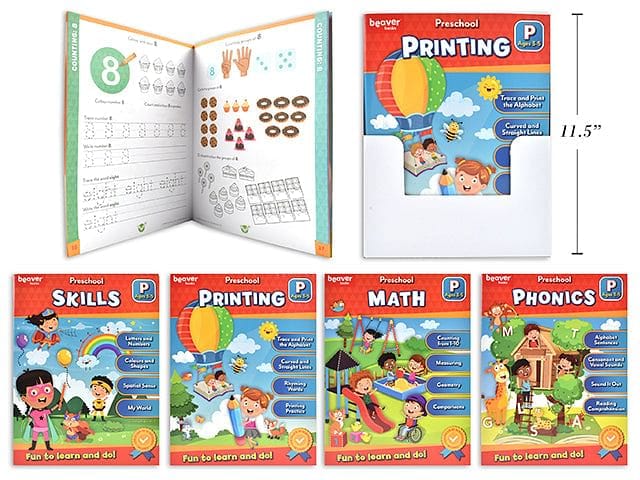 PRE-SCHOOL HEAD START WORKBOOKS 8.5X11" 36 PGS AST SKILLS, PRINTING, MATH, PHONICS AGES 3-5 - Brantford Surplus