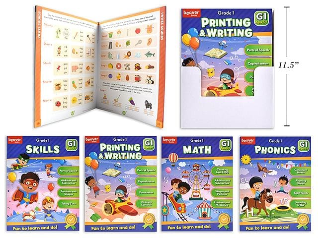 GRADE 1 HEADSTART WORKBOOKS 8.5X11" 36 PGS ASST SKILLS, PRINTING & WRITING, MATH, PHONICS - Brantford Surplus